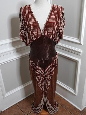 Stunning 1920's Inspired Elegent Pearl beaded Sequin 100% Silk Gown